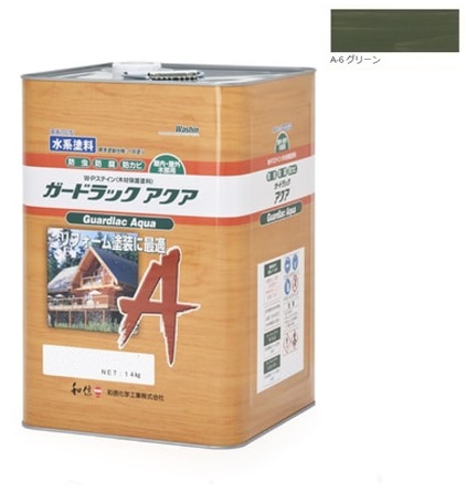 ガードラックアクア Ｗ・Ｐステイン グリーン A-6 14K缶 【和信化学工業株式会社】屋内外用 水性 半造膜 塗りつぶし 高耐久 防虫 防腐 保護