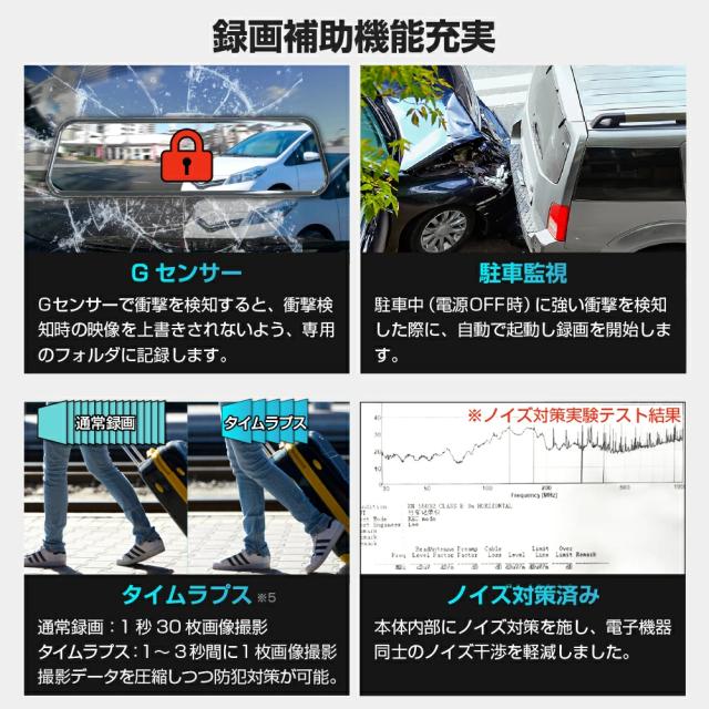 ドライブレコーダー ミラー型 ドラレコ 前後 バックカメラ 駐車監視 日本車 カメラ ミラー一体型 タッチパネル ルームミラー 12V 24V ミラー 高画質 9.66インチ後方_7
