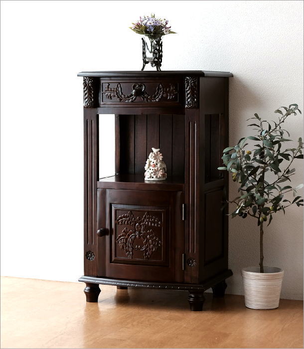 電話台 花台 アンティーク調 玄関 ハイスタンド 木製