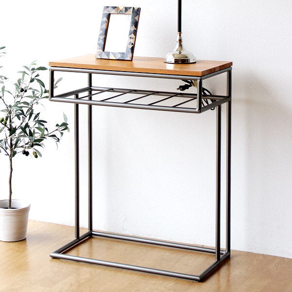 サイドテーブル おしゃれ 木製 天然木 アイアン マホガニーウッド ワイドタイプ ソファーサイドテーブル ベッドサイドテーブル ナチュラル シンプル アイアンとウッドのサイドテーブル ワイドの通販は