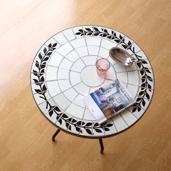 ガーデンテーブル タイル おしゃれ かわいい アイアン 円形 丸型 ガーデン ガーデンファニチャー ガーデンテーブル モザイクリースの通販は 29,530円