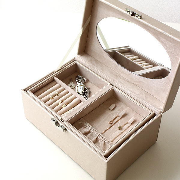 ジュエリーボックス アクセサリー 収納 鏡付き 可愛い かわいい おしゃれ コンパクト 鍵付き 合皮 シャルマンアクセサリーボックスの通販はau Pay マーケット ギギliving