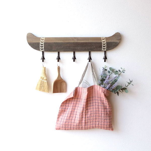 フック 壁 おしゃれ 5連 ウォールフック シャビー アンティーク 木製 アイアン 玄関 ハンガー 引っ掛け カヌーフックの通販は