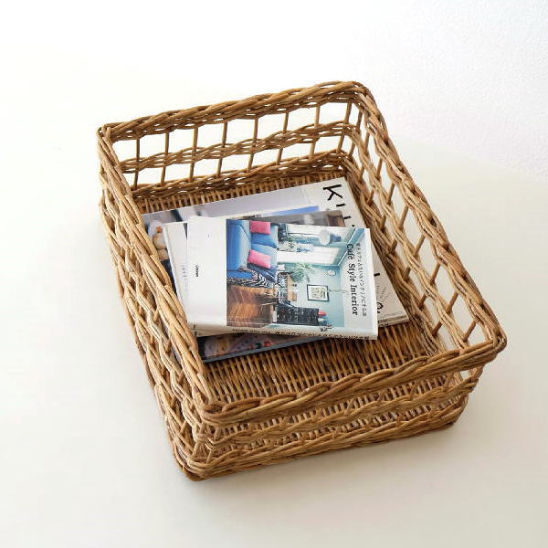 かご カゴ ラタン バスケット スクエア おしゃれ リビング 編みかご キッチン 収納 かわいい ナチュラル アラログスクエアバスケットの通販は 5,646円