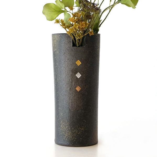 品質満点！ 陶器 花器 陶磁器- 花瓶 花瓶 陶器花瓶 一輪挿し ゴールド 