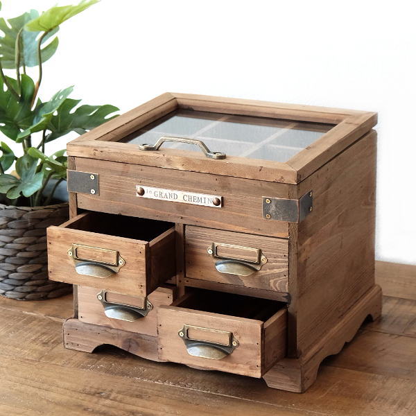 コレクションボックス 木製 おしゃれ ナチュラル シャビー アンティーク コレクションケース 卓上 ウッドコレクションボックス スクエアの通販は