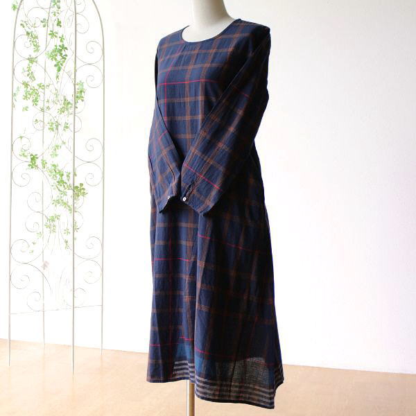 ワンピース レディース 長袖 チェック おしゃれ カジュアル かわいい コットン 綿100% 体形カバー Cottonワンピース Eの通販は 12,100円