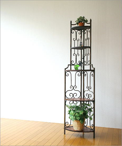 輸入家具 コーナーラック 飾り棚 アイアン ウッド アンティーク 本棚