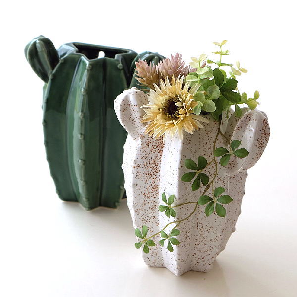 花瓶 フラワーベース おしゃれ かわいい 陶器 卓上 壁掛け サボテンベース2カラーの通販はau Pay マーケット ギギliving
