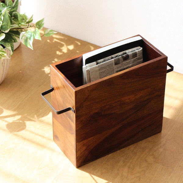 木製マガジンラック 天然木 おしゃれ スリム アイアン 雑誌収納