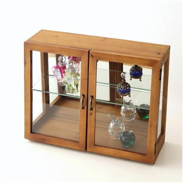 キッチン 収納 カウンター上収納 食器棚 開き戸 2段 キッチンカウンター ガラス ナチュラル カフェ風 木製 レトロウッドのガラスケースの通販は 10,989円