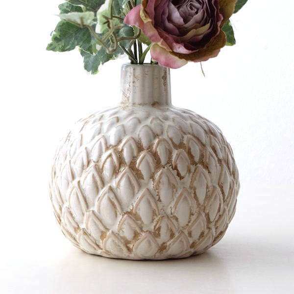 ブランド登録なし 花瓶 花びん おしゃれ 陶器 アンティーク レトロ 花器 フラワーベース セラミックベース ホワイト