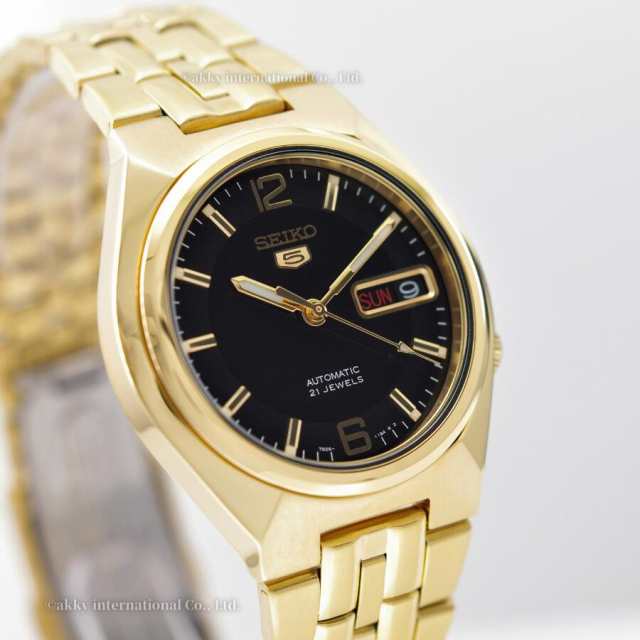 セイコー SEIKO 5 腕時計 機械式 自動巻き ブラック x ゴールド