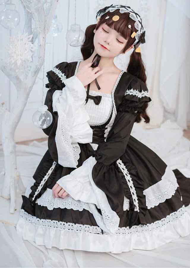 メイド服 ゴシック ロリータ ワンピース アニメ 春 夏 秋 冬 ヘッドドレス付き ２way 長袖 袖付き フリル ドレス 夢 可愛い 病み かわいの通販はau Pay マーケット Jm Tokyo