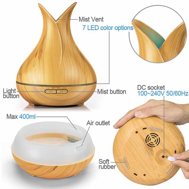 1台3役】加湿器 超音波式卓上 アロマディフューザー 400ml お洒落な