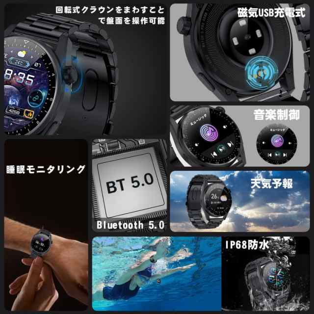 2022 スマートウォッチ 通話 Bluetooth5.0 活動量計 IP68防水