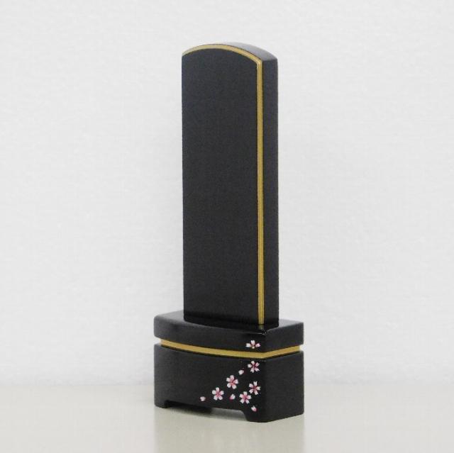 モダン位牌 雪月花 雪丸舞桜 黒檀 4.0 蒔絵付 1名分文字入れ付 16.0cm_1