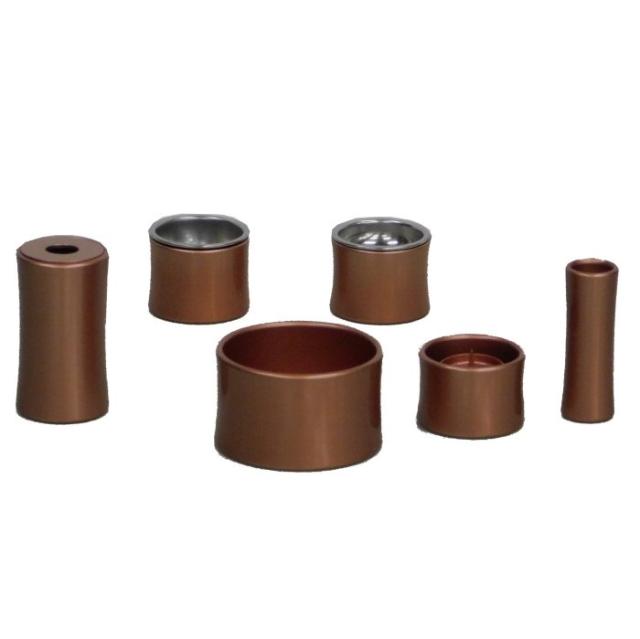アルミ製仏具6点セット 橙色 送料無料 香炉 火立 花立 仏飯器 茶湯器 線香差 ミニ仏壇 モダン仏壇
