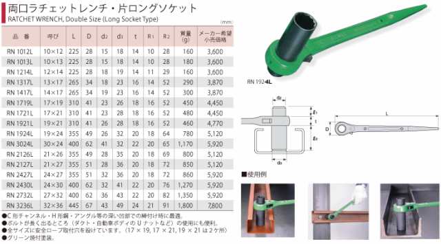 スーパーツール 両口ラチェットレンチ ・片ロングソケット RN2126L