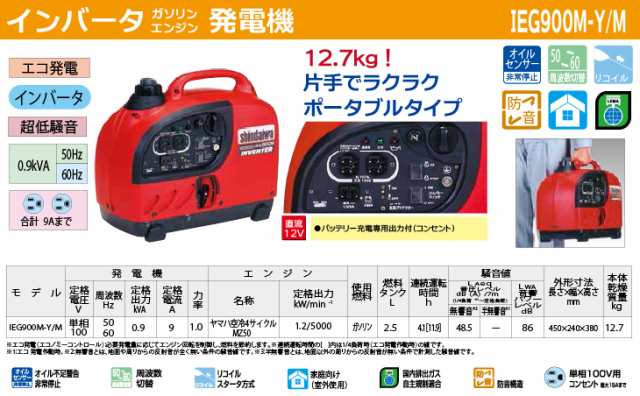 新ダイワ工業 インバーター発電機 IEG900M-Y 0.9kVA ガソリンエンジン