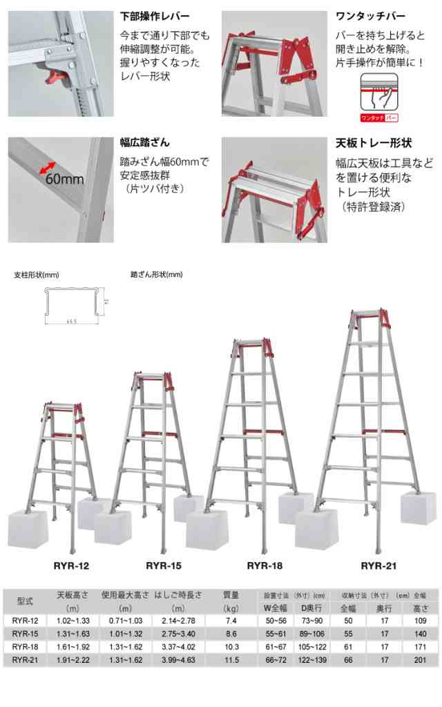 長谷川工業 上部操作式 はしご兼用伸縮脚立 RYR-21 7尺 7段 シャガマン