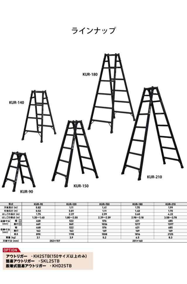 アルインコ はしご兼用脚立 KUR-180 ブラック 黒 天板高さ：1.7 使用