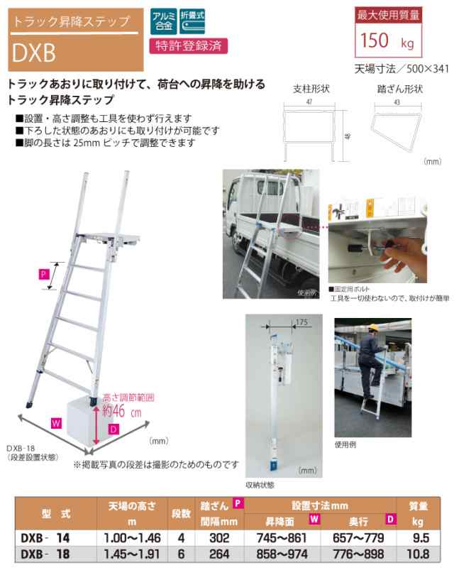 ピカ/Pica トラック昇降ステップ DXB-18 最大使用質量：150kg 天場高さ：1.91m