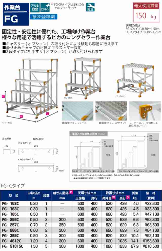 ピカ/Pica 作業台 FG-256D 最大使用質量：150kg 段数：2