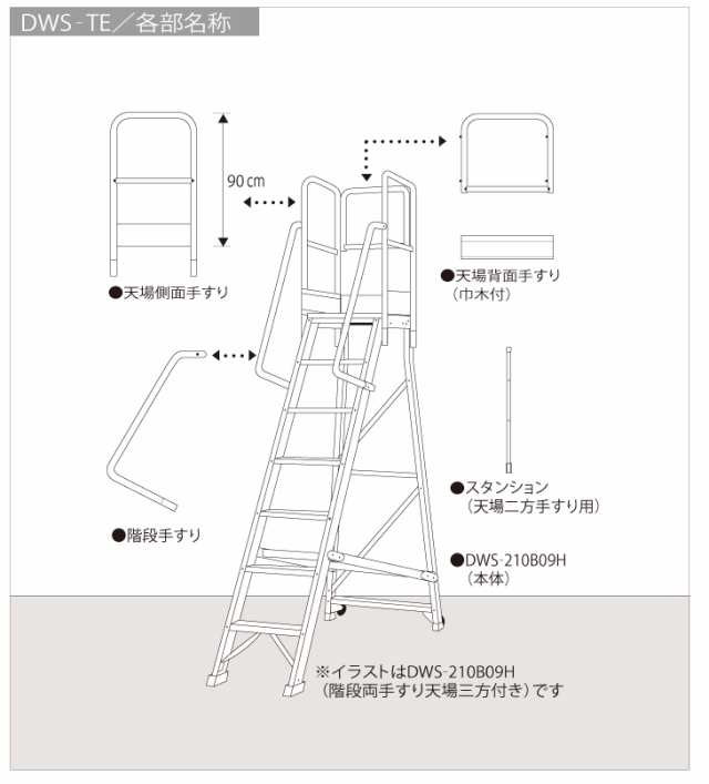 ピカ/Pica DWS用手すり 高さ900mmタイプ DWS-TE8B 適用型番：DWS-90B〜180B