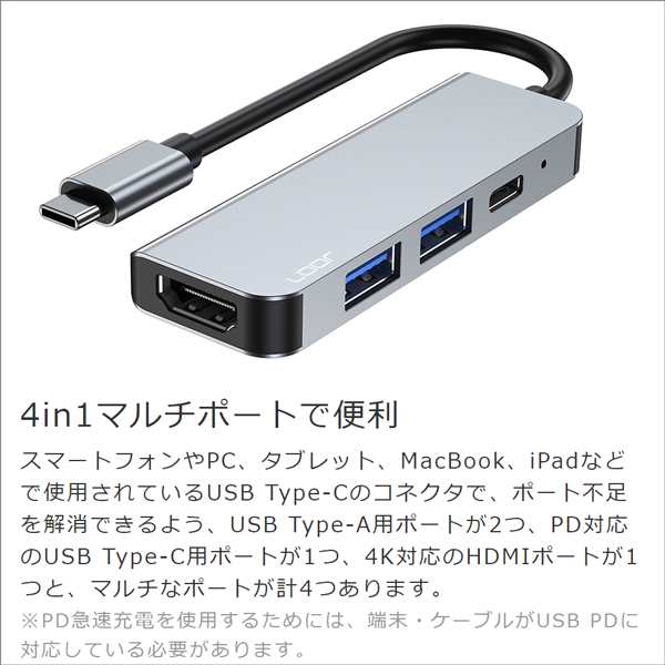 LOOF USB Type-C 4in1 HDMI ハブ TypeC コネクタ タイプC USBハブ 4