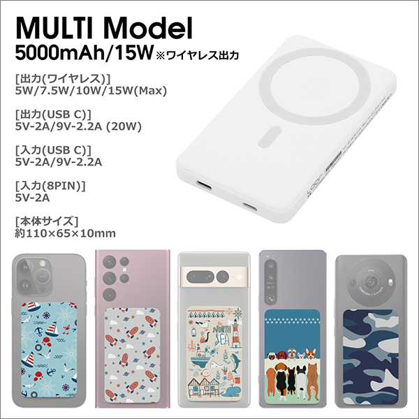 Qi　ワイヤレス充電器　モバイルバッテリー　5000mAh シルバー モバイルバッテリー 軽量 急速充電 Magsefe 5000mAh iPhone