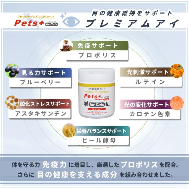 視界 が気になる愛猫へ 猫用 サプリメント ペッツプラス プレミアムアイ ２個セット 猫専用 プロポリス ルテイン アントシアニン アスタキサンチン ねこ サプリ ブルーベリー アスタキサンチン_3