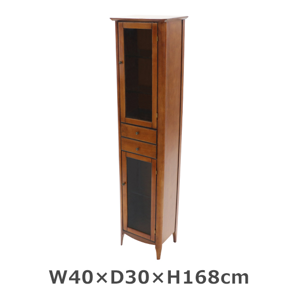 高級ホテル仕様 コレクションボード 約W40×約D30×約H168(cm) 上段3段 下段2段 コレクション ショーケース アンティーク調 レトロ調 木製 ガラス板 脚付き スリム コレクションケース 引き出し 完成品 おしゃれ 小物 収納 家具 インテリア 寝室 ブラウン 6043