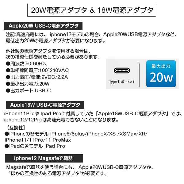 iphone充電器 20W ACアダプター【1mケーブル付き】iphone15は対応外 ...