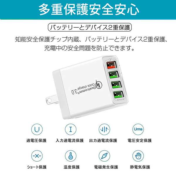 acアダプター 充電器 usb4ポート PSE認証 チャージャー qc3.0 iphone12