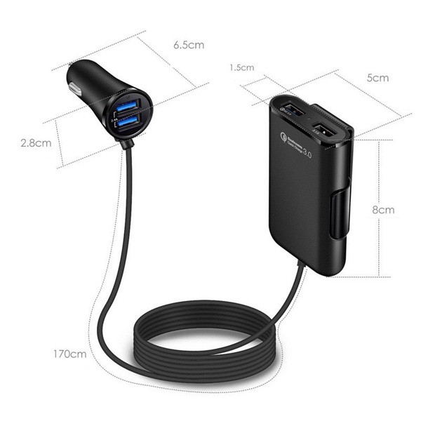 車用Quick charge3.0 増設2USBボート 複数4台同時充電 カーチャージャー 充電 バッテリー 急速充電 USB スマートフォン 分配器  スマホ充の通販はau PAY マーケット - 大良商店