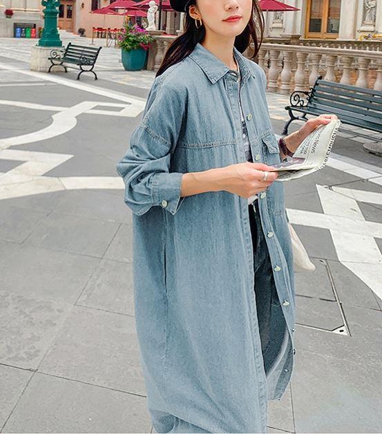 デニムワンピース ライトコート シャツワンピース ロング丈 無地 長袖 ダークブルー ライトブルー カジュアル 秋冬の通販はau Pay マーケット ウッディーベース４号店