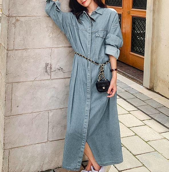 デニムワンピース ライトコート シャツワンピース ロング丈 無地 長袖 ダークブルー ライトブルー カジュアル 秋冬の通販はau Pay マーケット ウッディーベース４号店