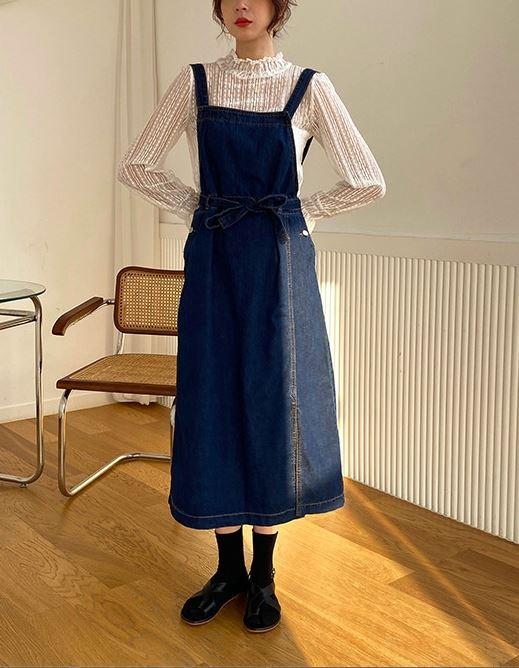 サロペット デニムサロペット エプロン風 スカート Hライン ロング丈 ベルト付き ウエスト絞り スリット カジュアル オールシーズンの通販はau Pay マーケット ウッディーベース４号店