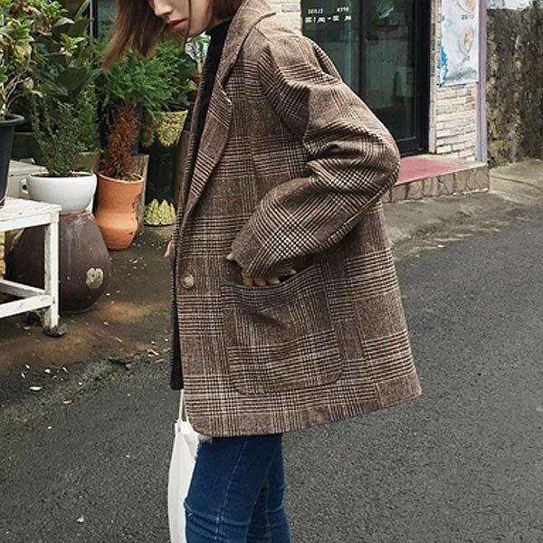 グレンチェック ジャケット テーラードジャケットオーバーサイズコートアウターレディース秋冬の通販はau Pay マーケット ウッディーベース４号店