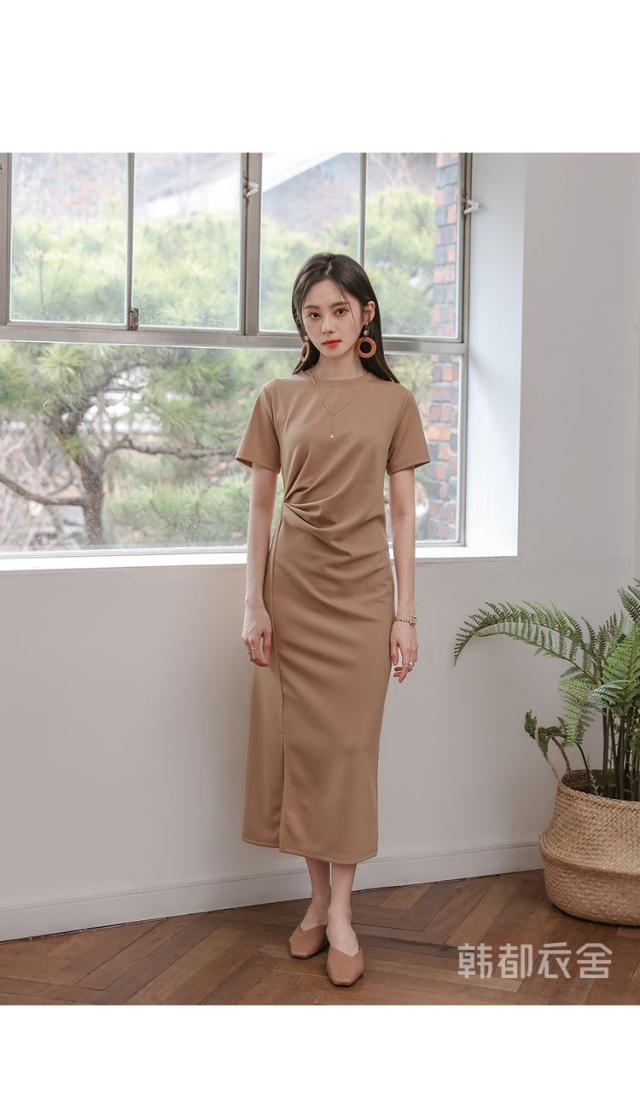 ワンピース ロング丈 ラウンドネック 半袖 Iライン ウエストねじれ こなれ感 春夏秋 ベージュ ミントの通販はau Pay マーケット ウッディーベース４号店