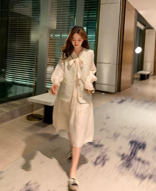 セットアップ ツイードジャケット ベスト ワンピース リボン シフォン ボリューム袖 ミディ丈 上品 おしゃれ 別コーデ 大人可愛い Ol 通の通販はau Pay マーケット ウッディーベース４号店