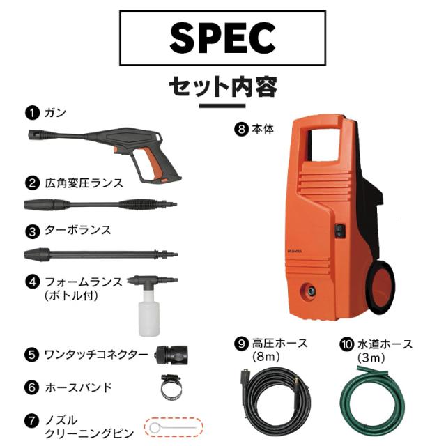 高圧洗浄機 タイヤ付 掃除 洗浄機 節水 スパイラル水流 自動車 バイク