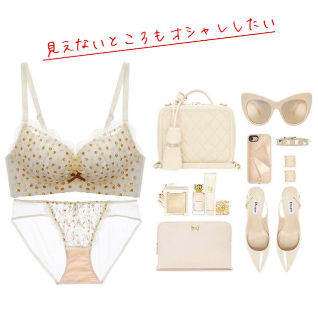 ノンワイヤーブラ 上下セット 水玉模様 ドット柄 ブラジャー