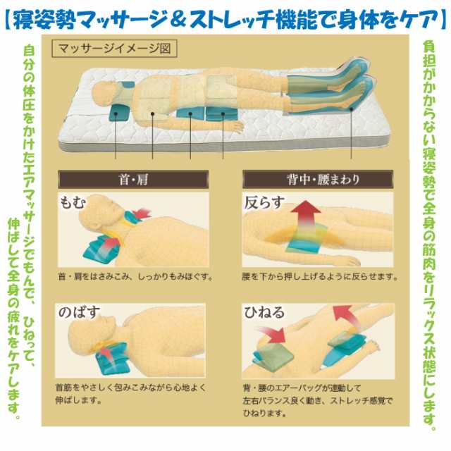 フジ医療器 エアマッサージ組合せ 家庭用 医療機器 ウェルナイトエアー WN-6500 マットレス マッサージ 首 背 腰 脚 リラックス マッサージ機  電気布団 エアーマッサージ 健康 寝返り 癒し 安眠 睡眠 背筋 良い睡眠 寝具 寝具マット 疲労回復 ヒーター機能 送料無料 人気 ...