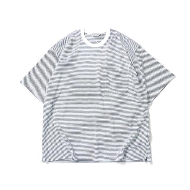 handvaerk ハンドバーク / 60/2 クルーネックポケットビッグTシャツ ボーダー - White x Black
