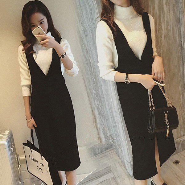 ニットワンピース レディース 秋冬 きれいめ ジャンパースカート 膝丈ワンピース 40代 Vネック スリットスカート サロペット ワンピ 1点の通販はau Pay マーケット Premiere Japan