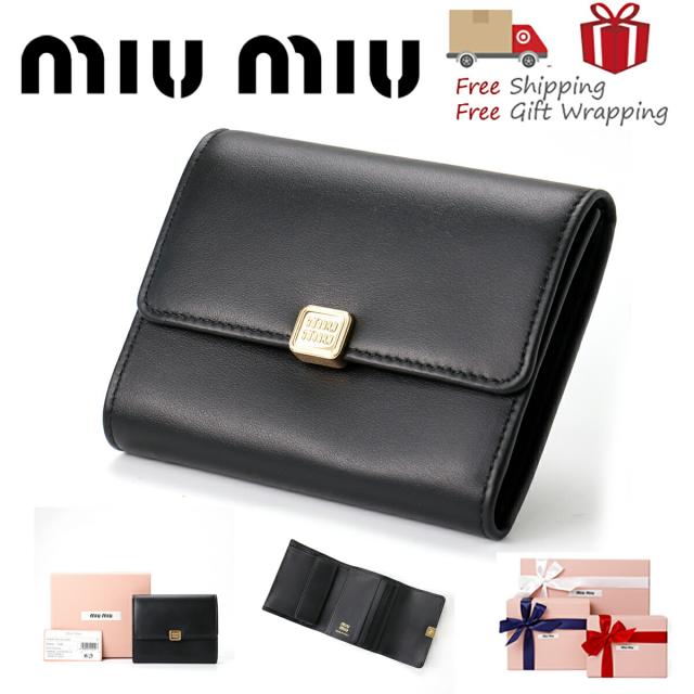 【送料無料】 MIUMIU ミュウミュウ  財布 三つ折り財布 ブラック 5MH040  新品 ギフト プレゼント プレゼント ギフト 贈り物 無料 ラッピング 包装