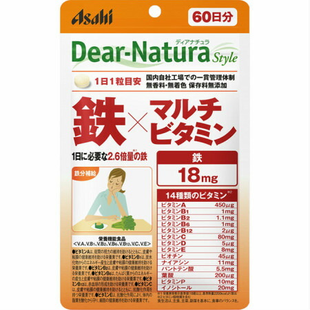 【10個セット】アサヒ ディアナチュラスタイル 鉄×マルチビタミン 362mg×60粒 60日分 (4946842636938-10)【メール便発送】の通販は