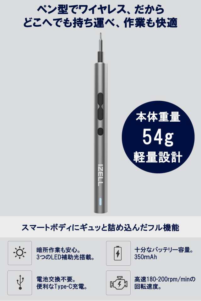 精密ドライバー セット 電動ドライバー 小型 ペン型 USB充電式 36本磁気ビット LEDライト 正逆転可能 軽量54ｇ 収納ケース付き  コードレの通販はau PAY マーケット - ベルクレール